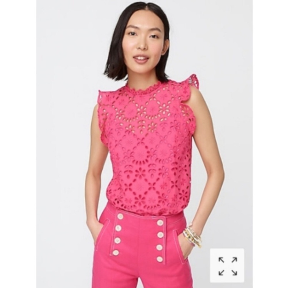 J. Crew Mock Neck Hot Pink Eyelet